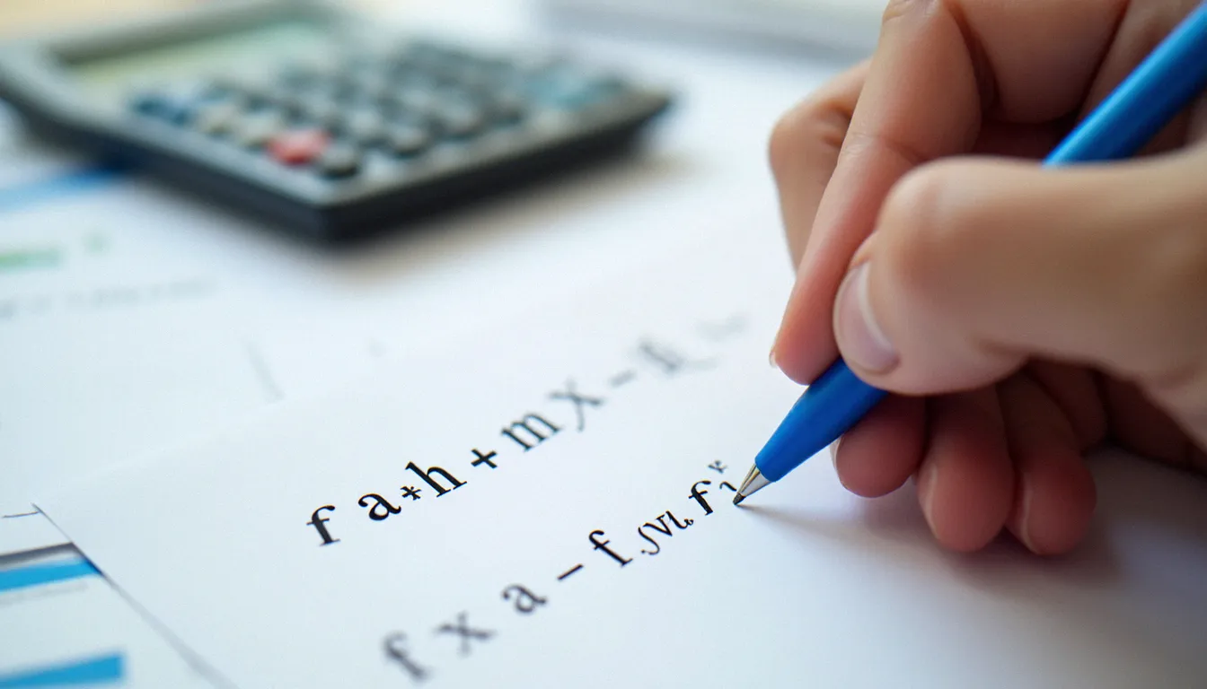 Main écrivant la formule du taux d'accroissement sur papier avec les expressions mathématiques de la variation d'une fonction