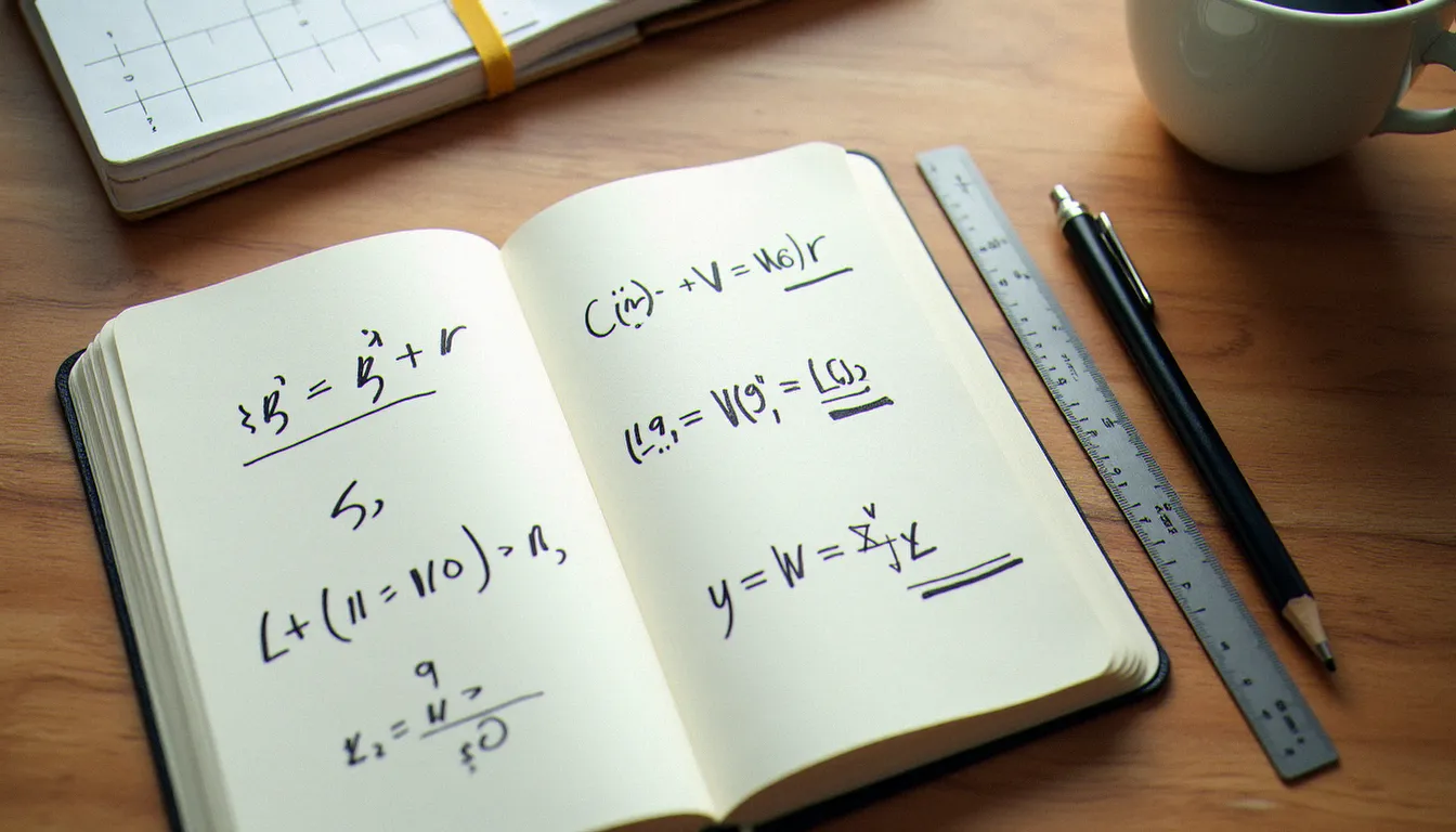 Formule de calcul de taux d'augmentation notée à la main dans un carnet ouvert sur un bureau en bois