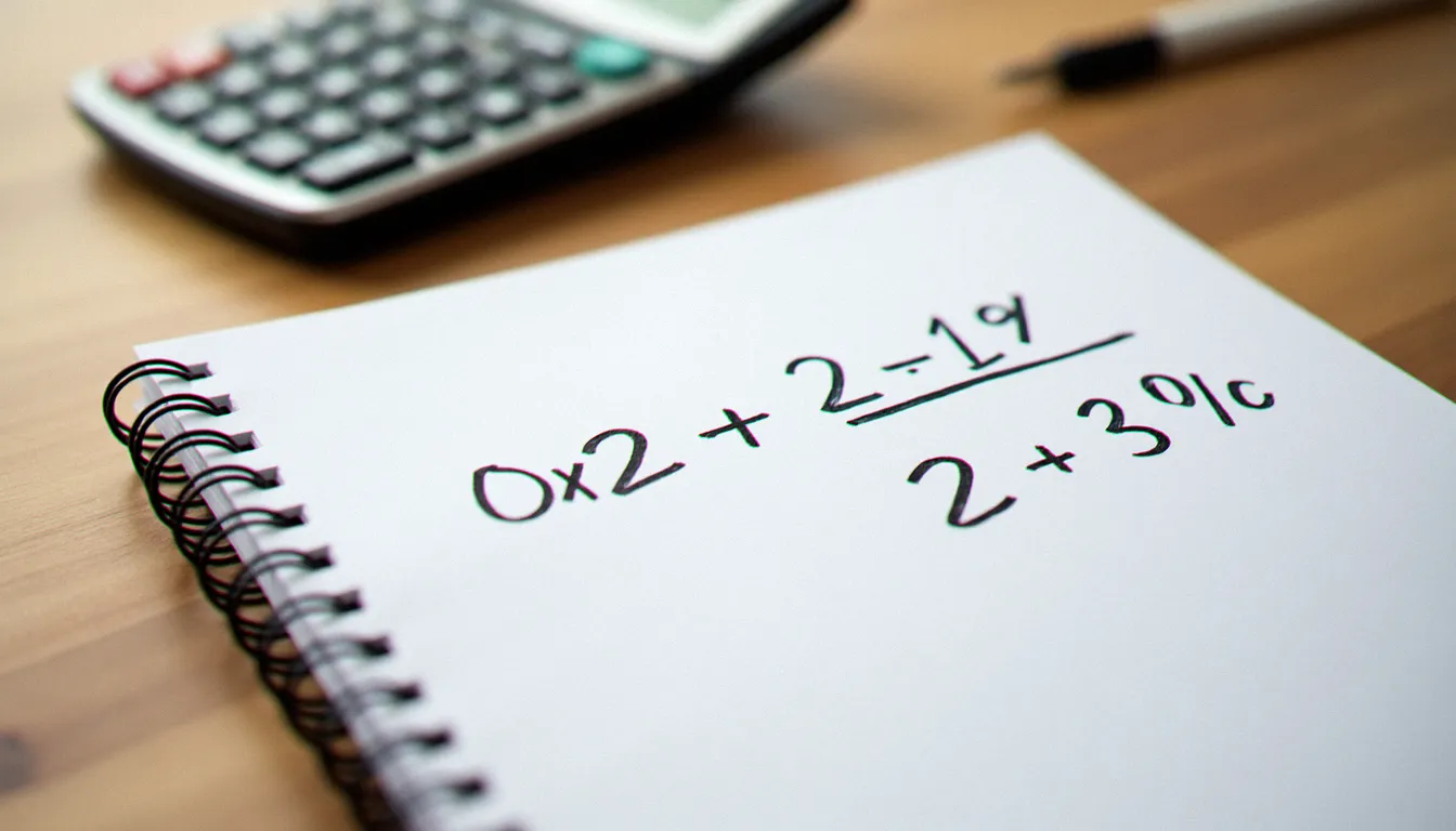 Formule de calcul du taux d'évolution manuscrite avec valeur d'arrivée et valeur de départ annotées sur papier