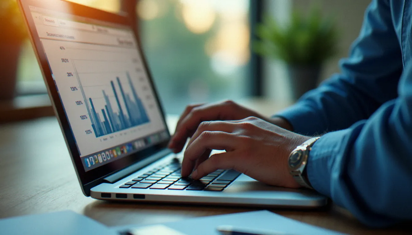 Analyste financière calculant un taux d'évolution sur un tableur, illustrant la méthode comment calculer des pourcentages de variation