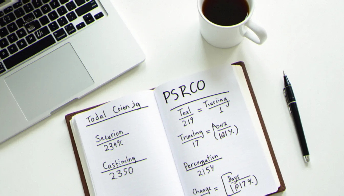 Cahier avec la formule manuscrite du taux de variation posé sur un bureau, représentant le calcul mathématique d'une évolution en pourcentage